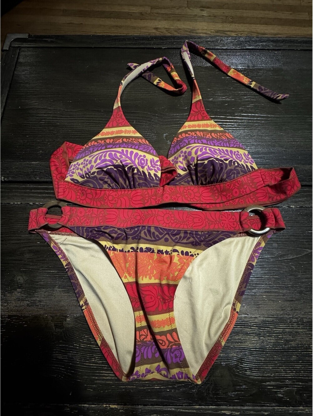 Victoria’s Secret Y2K Bikini Set L Top M Bottom Paisley O Ring Halter 2009